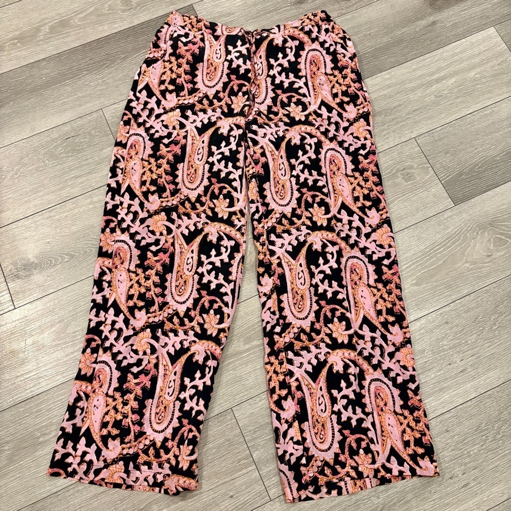 Figue Theodora Paisley-Print Wide Leg Silk Pants Size Large